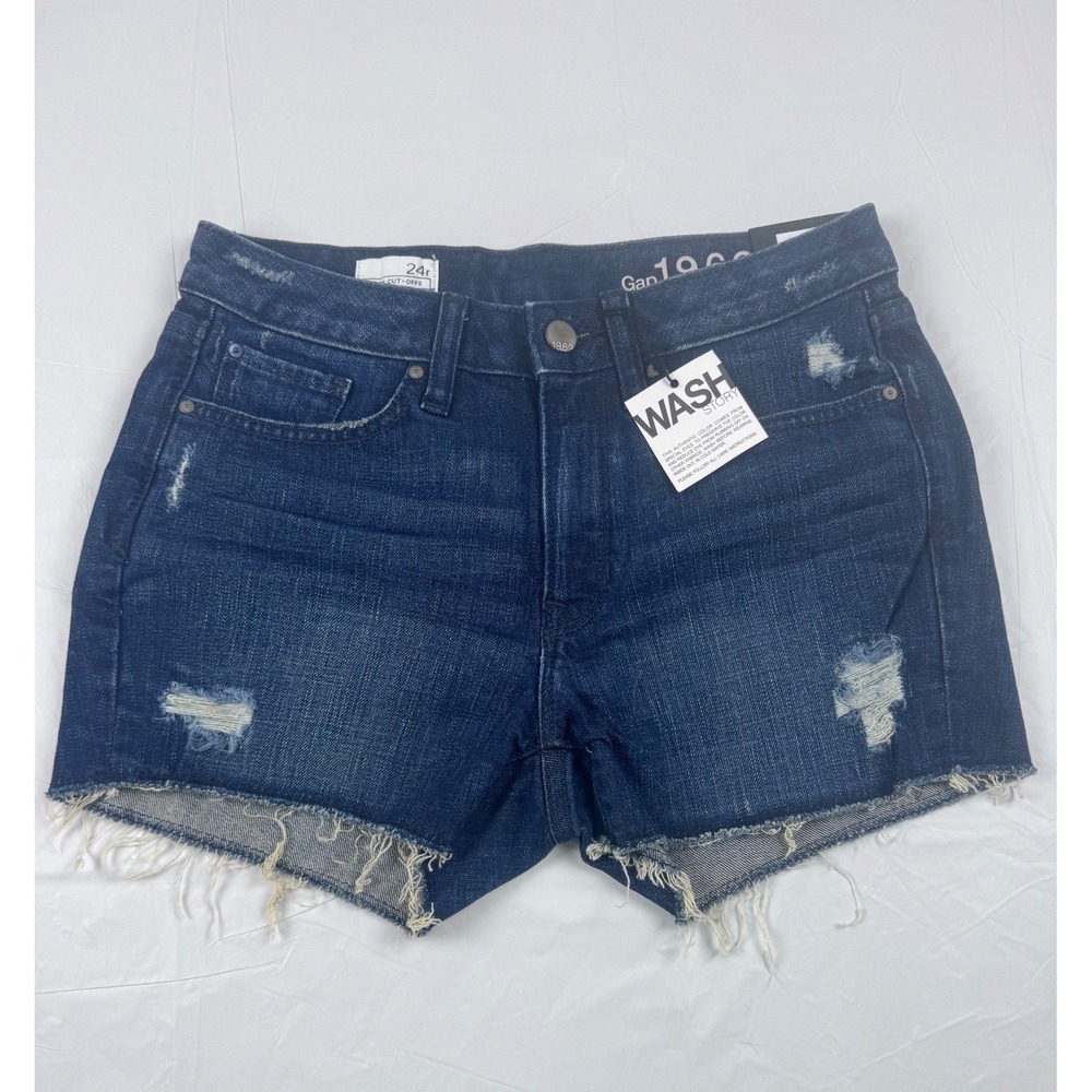 Gap Women's Slim Cut-Offs Distressed Denim Shorts Dark Wash Stretch Size 24r NWT